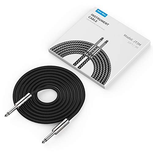 Image of New Bee Guitar Cable 6ft Electric Instrument Cable Bass AMP Cord for Electric Guitar, Bass Guitar, Electric Mandolin, Pro Audio (Right Angle to Straight, Black)