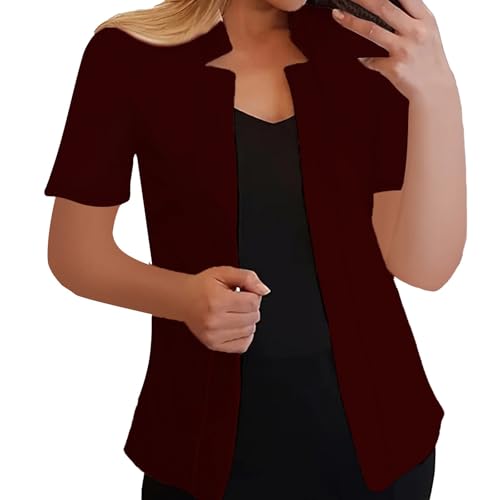 Chaqueta Entretiempo Mujer Chaqueta de traje informal holgada de manga corta de Color sólido de otoño para mujer Traje Mujer Elegante (RD3, XXL)