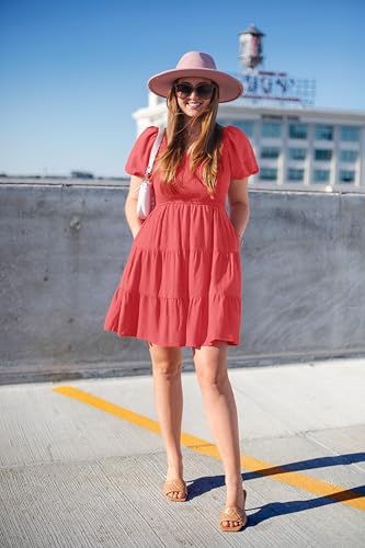 Image of ZESICA Women's Boho 2026 Summer Square Neck Puff Sleeve Off Shoulder Smocked Tiered Casual A Line Short Mini Dress