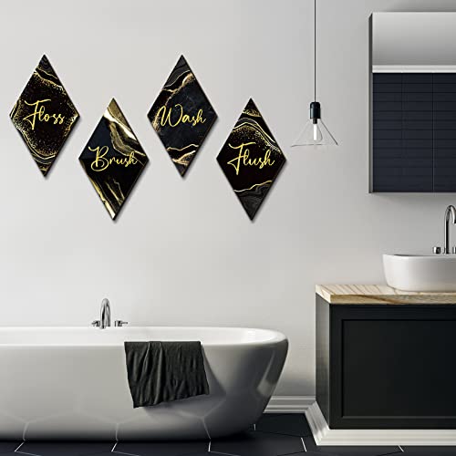 Cadres pour salle de bain effet spa en bois noir et doré lot de 4