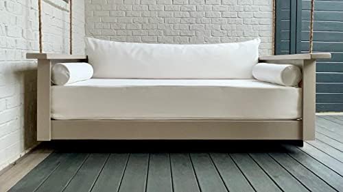 Sunbrella Twin Size Outdoor Mattress Cover, 2 Round Bolster Pillows and One Extra Long Body Pillow Set in Canvas White 57003
