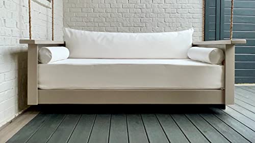 Sunbrella Twin Size Outdoor Mattress Cover, 2 Round Bolster Pillows And One Extra Long Body Pillow Set In Canvas White 57003 #TOP9