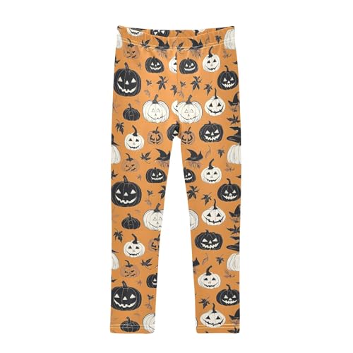 Girls' Athletic Leggings Ankle Length Yoga Dance Pants Kids Teen 4T Black and White Pumpkin Leave