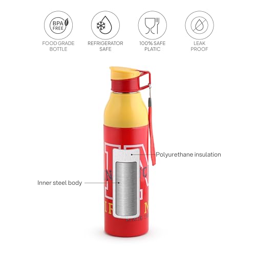 Image of CELLO Puro Steel-X Legend 600 Insulated Water Bottle 600 ml Red | 3D Touch & Feel Super Heroes Design, Lightweight Leakproof Easy Sip Flip Cap Insulated Water Bottle for School Kids Office & Travel