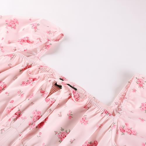 Image of Scarlet Darkness Women's Floral Corset Dress with Split 2026 Summer Spring Square Neck Midi Milkmaid Dresses