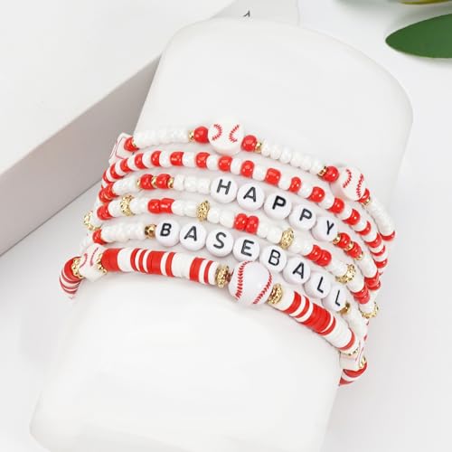 Image of Football Baseball Soccer Beaded Bracelets for Women Stackable Game Day Sports Theme Bracelet