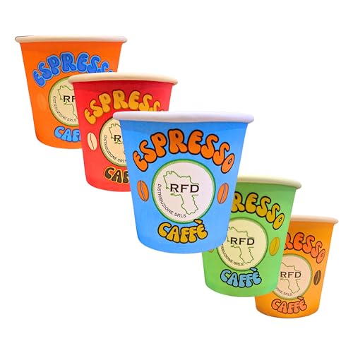 RFD 1000 Pz Bicchierini caffè carta, Tazzine 75 ml Bicchieri da caffe carta, colorati, Biodegradabili Biocompostabili Bicchieri caffe 75 ml, Made in Italy