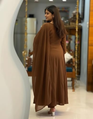 Image of ANNI Designer Women Viscose Embroidered Anarkali Kurta with Palazzo and Dupatta | Ladies Kurta Palazzo Dupatta Set | Ethnic Wear Indian Traditional Clothing for Women