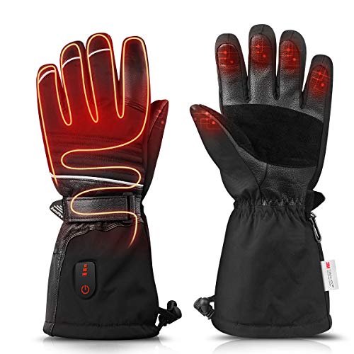 ZEROFIRE Heated Gloves for Men & Women, Waterproof Electric Heated Winter Ski & Snow Gloves with 3M Thinsulate Touchscreen Synthetic Leather Palm for Skiing, Snowboarding, Hunting & Shoveling.M