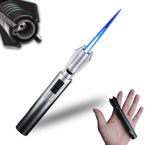 Torch Lighter - Windproof Jet Flame Refillable Butane Lighter with Adjustable Flame, Lightsaber Design, Visible Window, for Kitchen, Outdoor(Gas Not Include) (Black & White)