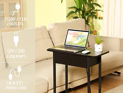 Tilting Top Laptop Cart, Laptop Table For Couch With Power Outlet & Storage, Mobile Rolling Desk On Wheels, Bedside Table With Wheels For Home Office School, Black #TOP3