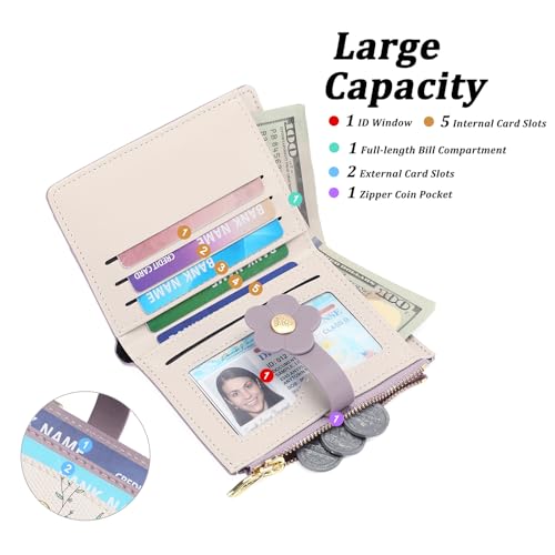 Image of GAEKEAO Small Wallets for Women RFID Blocking Bifold Floral Vegan Leather Wallet Card Holder with ID Window & Zipper Pocket