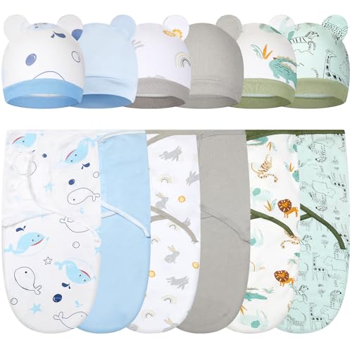 Image of Ramede 6 Pack Swaddle Blanket with Hats Swaddle Outfit for 0-3 Months Newborn Sacks Soft Cotton Wearable Baby Shower Gifts for Girl and Boy