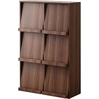 Amazon｜ワイエムワールド 本棚 扉付き フラップ扉 ウォールナット