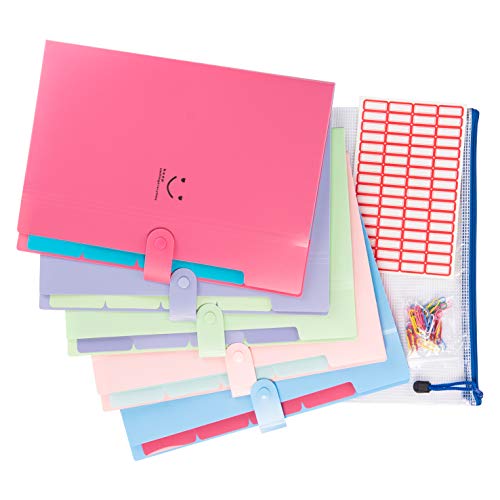 5 Pockets Expanding File Folders | Accordion Document & Paperwork Organizer, School & Office Supplies | A4 Letter Size, Button Closure |Storage Solution For Business, Home, Classroom |Pack Of 5 Colors #TOP4