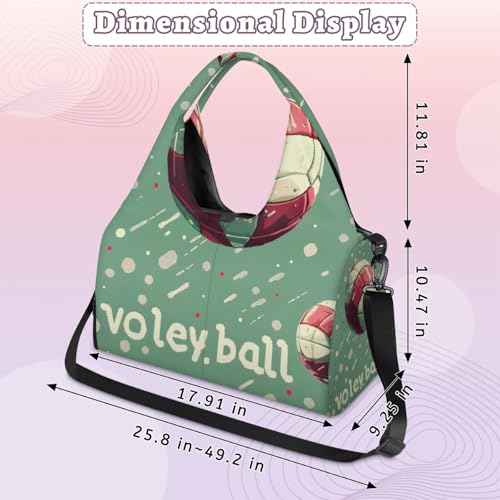 Yoga Tote Bag for Women Cartoon Volleyball Beach Bag with Shoe Storage & Yoga Mat Strap Waterproof Weekender Duffle Bag for Travel Fitness Weekend Trips3