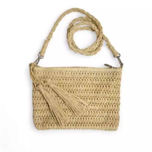 Bolsa Artesanal de Praia em Palha, Transversal, Design Trançado, 24 x 17 x 2 cm, Bege