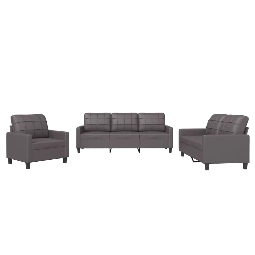vidaXL Ensemble de Canapés avec Coussins 3 pcs, Canapés avec Accoudoirs et Dossier, Ensemble de Meubles, Mobilier de Salle de Séjour, Moderne, Gris Similicuir