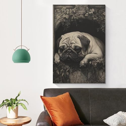 Cuadros modernos de perro pug para decorar un dormitorio acogedor 4