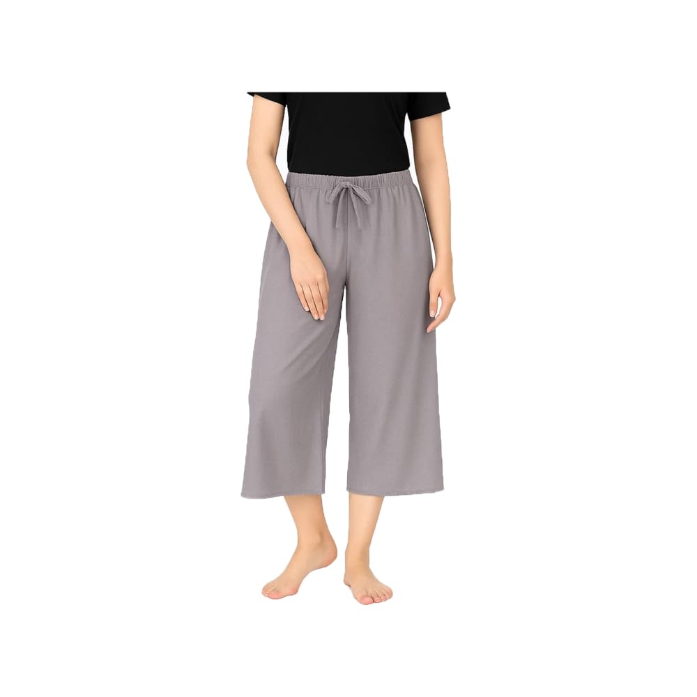 Womens Cotton Plain Loosefit Capri, 3/4th Capri For Girls Grey Single Pack-picture-16