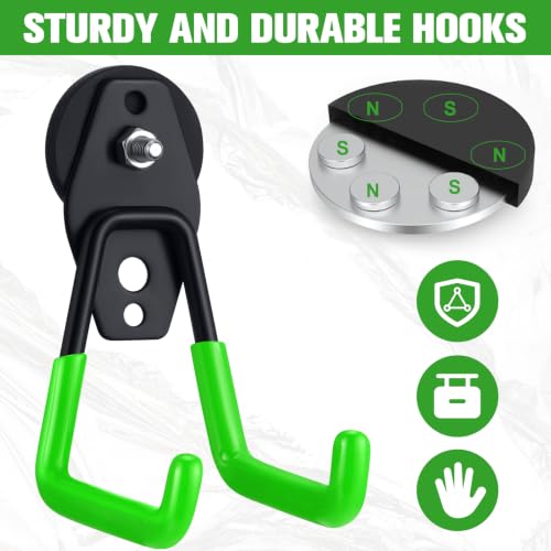 Image of Landhoow 22 Pcs Large Magnetic Hooks Heavy Duty Garage Magnet Hooks Strong Storage Utility Magnetic Hangers with Anti Slip Rubber Coating for Indoor and Outdoor Hanging (Green)