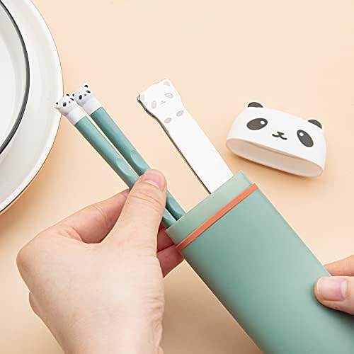Portable Chopsticks Flatware Set, Silicone Lightweight Chopstick and Stainless Steel Spoon with Case for Kids Students and Office Lady, Reusable Portable Utensil for Camping,Traveling (Green)