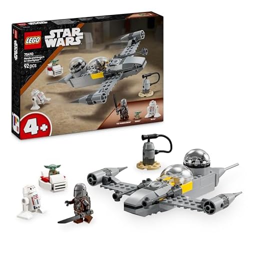 LEGO Star Wars 75410 Mando and Grogu’s N-1 Starfighter Building Toy with The Mandalorian Minifugure, Grogu & R5-D4 Figures, plus a Brick-Built Fueling Station, Playset for 4+ Year Old Boys & Girls