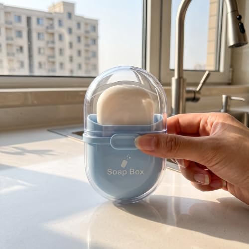 Image of Travel Soap Case, Leakproof Compact and Durable Plastic Soap Holder with Lid, Portable Soap Holder for Traveling, Transparently Soap Dish for Bathroom, Outdoor Hiking, Camping (Blue, 1 Pcs)