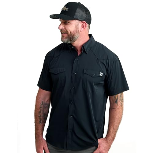 HUK Mens Diamond Back Solid Short Sleeve Button, Fishing Shirt for Men