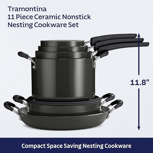 Image of Tramontina Ceramic Non Stick 11-Piece Nesting Pots and Pans Set - Dark Gray