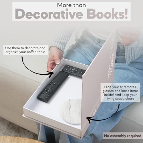 Image of Faux Book Storage Box Set of 2-Beige /Beige-Decorative Faux Books with Hidden Storage for Coffee Table Decor, Bookshelf or Mantle-Linen Decorative Boxes-Aesthetic Book Decor for Home