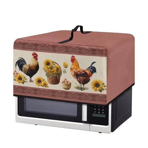 Image of Microwave Cover Air Fryer Toaster Oven Dust Cover Stain-Resistant Countertop Convection Oven Protector Kitchen Appliance Decor, L, Rooster Chicken Egg Sunflower