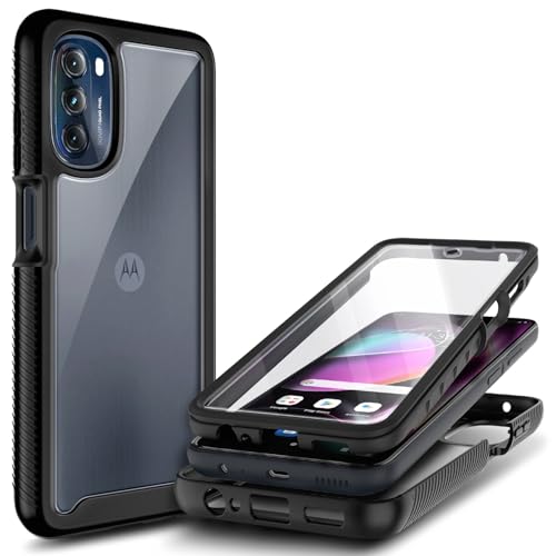 NZND Designed for Motorola Moto G-5G-2022 Case, Black/Clear | with Built-in Screen Protector | 16FT Military Grade Drop Tested, Full-Body Protection Bumper Shockproof Phone Cover