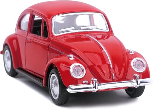 Image of Vintage Die-Cast Metal Toy Car with Openable Doors & Pull Back Action, 1:36 Scale Classic Model Vehicle, Durable Metal Body, Kids Toy Gift for Boys & Girls 3+ Years (Pack of 1) (RED)