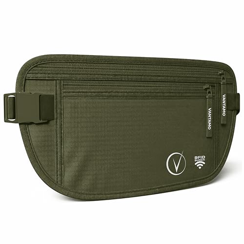Image of Vantamo Money Belt with RFID For Men & Women, Hidden Passport Holder for Travel, 2 Compartment Travel Fanny Pack for Women Anti Theft