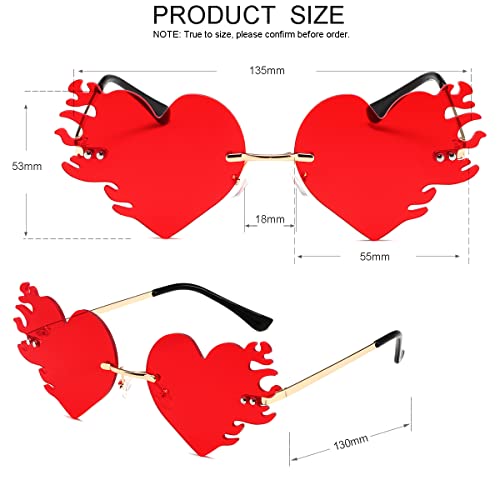 JOVAKIT Fire Heart Shaped Sunglasses for Women Men Vintage Rimless Flame Love Sun Glasses Retro Rave Party Halloween Glasses4