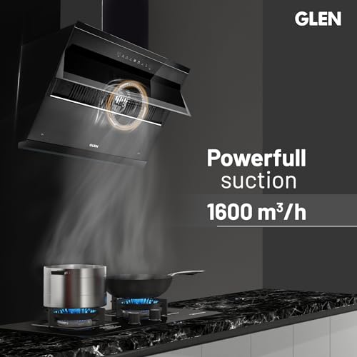 Image of Glen Chimney Auto Clean Vertical Glass Chimney for Kitchen Filter-less with Heat Sensor, BLDC Motor 1600 m /h - 90cm (CH 6073 HSR DC AC)