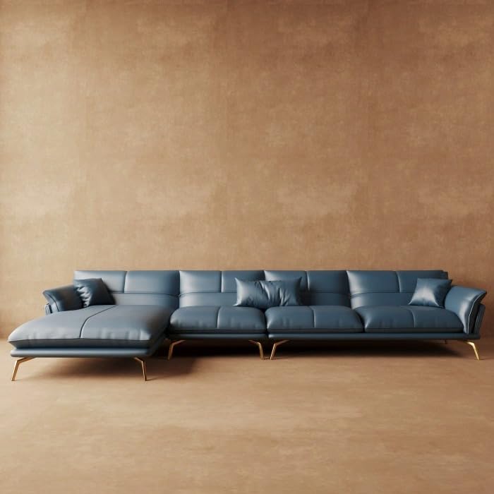 Image of LEGACY OF COMFORT Rala Modern Luxury Leatherette Sectional Sofa (Blue)