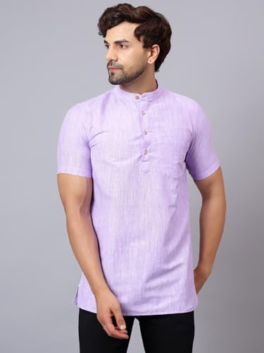 Image of LATEST CHIKAN Men's Cotton Regular Casual Strped Short Kurta Half Sleeves - (SK-LJ.DS.AS)