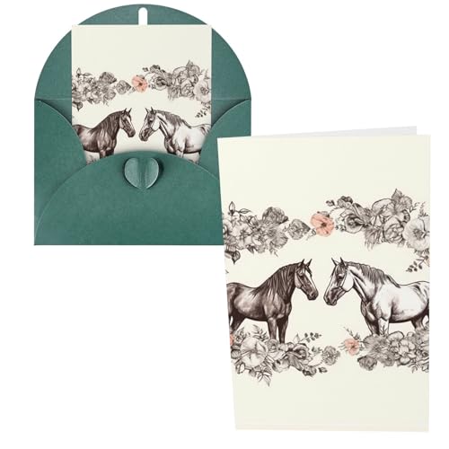 QMNSEHF 花と馬の手描きグリーティングカード 封筒付き Thank YouCard Happy Birthdayカード 女性用 男性用 クリスマス ハロウィン 結婚式 空白 ノートカード あらゆる機会 グリーティングカード 4x6