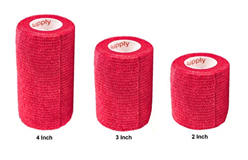 Image of Vet Wrap Tape (Red) (2 Pack) (4 Inch x 15 feet) Self Adhesive Adherent Adhering Cohesive Flex Self Stick Bandage Grip Roll Dog Cat Pet Horse