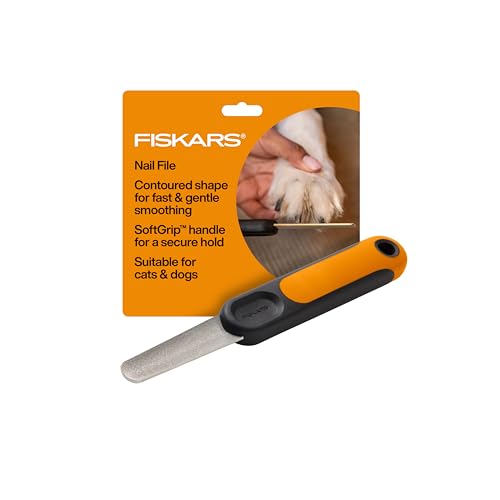 Fiskars Pet Nail File Cat and Dog Nail File Contoured Shape & SoftGrip Handle for Smooth Finishing 7.25 Orange/Black