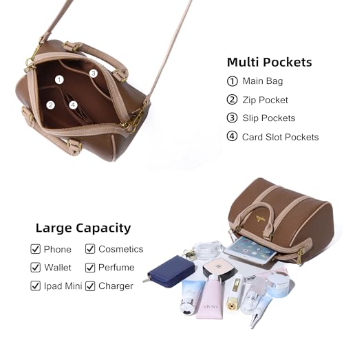Image of Angel Kiss Women Satchel Purses and Handbags Vegan Leather Boston Barrel Bag Top Handle Shoulder Purse with Crossbody Strap | Vegan Leather