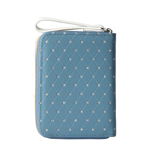 Belsmi Women Compact Small Mini Leather Wallet For Girls With Strap Lady Purse Zipper Bifold Wallets (Blue)2