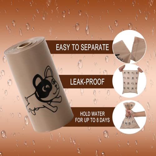 Image of Scented Dog Waste Bags for Travel & Hiking Adventures | 6 Compact Rolls (90 Bags) Fits Standard Dispensers, Tear-Resistant Plant-Based Material for Mess-Free Disposal (Brown)