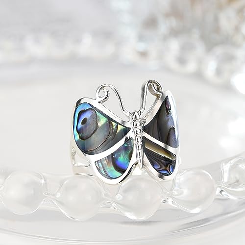 AeraVida Captivating Butterfly Motif Rainbow Abalone Statement .925 Sterling Silver Ring | Cute Wedding Rings For Women | Casual Comfort Fit Silver Rings for Women | Gift for Daughter | Sterling Silver Rings Sizes (6-14)2
