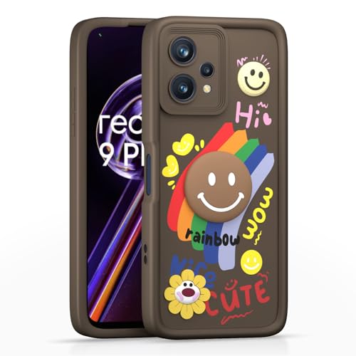 Image of Pikkme Back Cover for Realme 9 4G / Realme 9 Pro Plus 5G | Soft Silicone| Cute Rainbow Smile & 3D Cartoon Flower Design | Shockproof Raised Camera Protection Bumper Case (Brown)