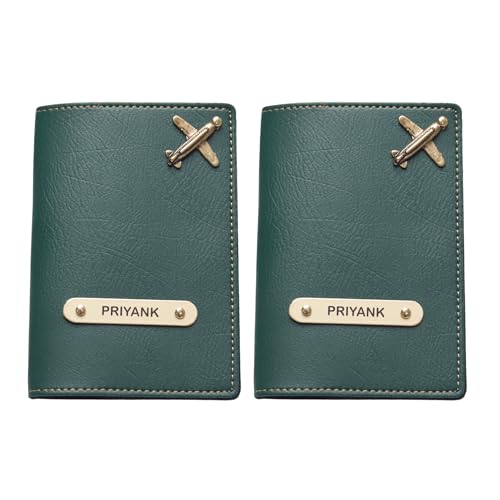 Image of YOUR GIFT STUDIO Customized Passport Holder | Personalised Passport Cover Wedding Anniversary Marriage Gifts for Couple Friend Husband Wife(Green)