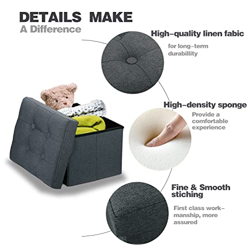 Linmagco Small Storage Ottoman Stool Foot Rest Stool Under Desk Stool Short Ottoman Folding Ottoman Linen Cloth Dark Gray 16X12X12In #TOP5