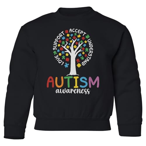 Love Support Accept Tree - Autism Awareness Support Youth Crewneck Sweatshirt
